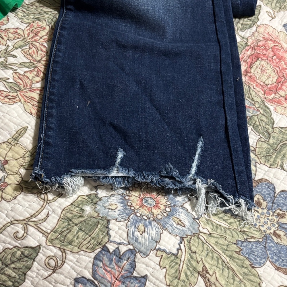 Judy Blue Medium-Dark Blue Bootcut Jeans with Distressed Hem - Picture 2 of 4